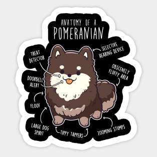 Chocolate and Tan Pomeranian Dog Anatomy Sticker